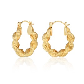 Gold Chunky Hoop Earrings for Women, 18 Carat Gold-Plated Hypoallergenic Twisted Thick Round Hoop Earrings Jewellery Gifts, Brass, No Gemstone