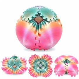 Gear Ball 3D Printed, Fidget Stress Ball Children Adults, Anti-Stress Toy, 3D Colourful Rotating Gear Ball, Gift for Children, for Stress Relief in the Office (Rainbow Colours, Ball Diameter: 6.5 cm)