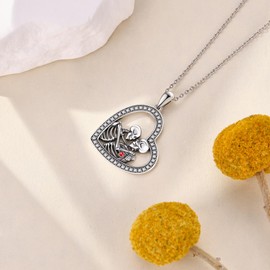 ONEFINITY Skull Necklaces 925 Sterling Silver Skeleton Couple Pendant Necklaces Gothic Jewellery Gifts for Women Men