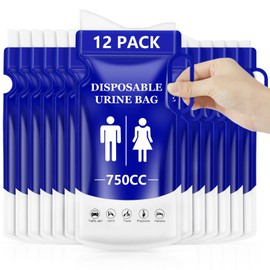 flintronic Pack of 12 Portable Urinal for Travel, 750 ml Disposable Urine Bags with Gel with Handle, Emergency Toilets for Men, Women, Patients, Pregnant Women, Children, Camping, Hiking, Car, Travel (Dark Blue)
