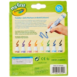CRAYOLA MyFirst Washable Markers - Assorted Colours (Pack of 8) | Easy-Grip Markers Ideal for Toddlers Hands | Ideal for Kids Aged 12+ Months