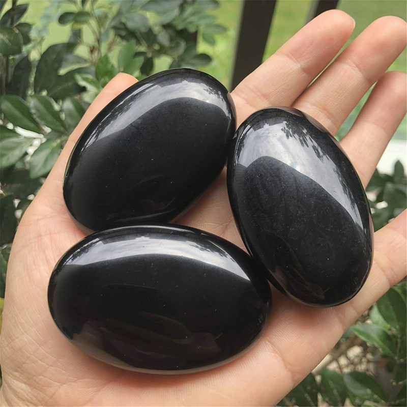 Ladeukoi Ladeukoi Oval Black Obsidian Palm Stone, Polished Worry Pocket