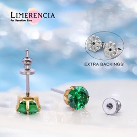 limerencia Pure Titanium Stud Earrings for Men and Women G23 Implant Titanium Hypoallergenic Earrings 6 mm CZ Birthstone Stud Earrings Jewellery Gifts, Titanium
