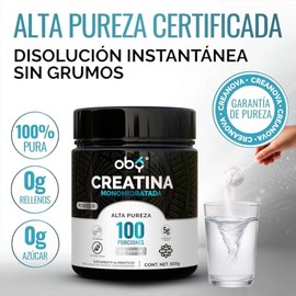 Oby Creatina Monohidratada Micronizada Alta Pureza | 100 servicios | Sin Sabor | Pre Entreno | 5g por Porción | Creatina Alto Rendimiento Pre Workout 