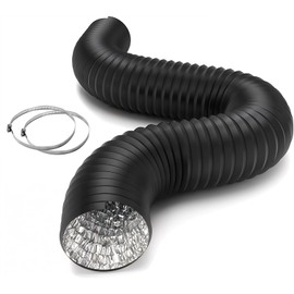 iPower 8 Inch 8 Feet Aluminum Ducting 4 Layer Protection Dryer Vent Hose, for HVAC Ventilation and Exhaust with 2 Clamps, Black