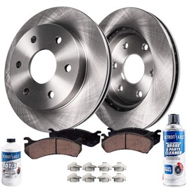 Detroit Axle - Pair (2) Rear Disc Brake Kit Rotors w/Ceramic Pads w/Hardware & Brake Kit Cleaner & Fluid for 2007-2017 Ford Expedition - [2007-2018 Lincoln Navigator]