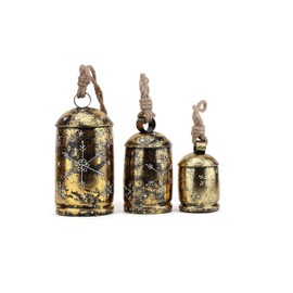 Vivanta Decorative Cow Bells with Jute Hanging Rope, Bells for Door & Door Knob, Christmas Bells for Decoration, Giant Christmas Ornaments - Ideal for Home and Christmas Festival (Gold-E)