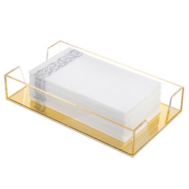 MyGift - Bandeja dispensadora para toallas plegables, su base es un espejo y es de color latón; ideal para la encimera en el baño