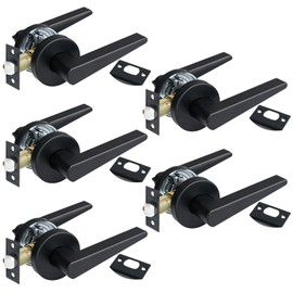 HISAFE Matte Black Passage/Closet Door Lever, Heavy Duty Lever Door Handle, No Lock, No Keys, Left&Right Handed, 5Packs