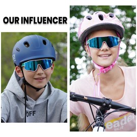 DUCO DCDK268 Children's Sunglasses Youth Baseball Sunglasses Lightweight TR90 Frame UV400 Sports Cycling Sunglasses for Boys Girls, Pink Blue Frame Revo Blue Lens