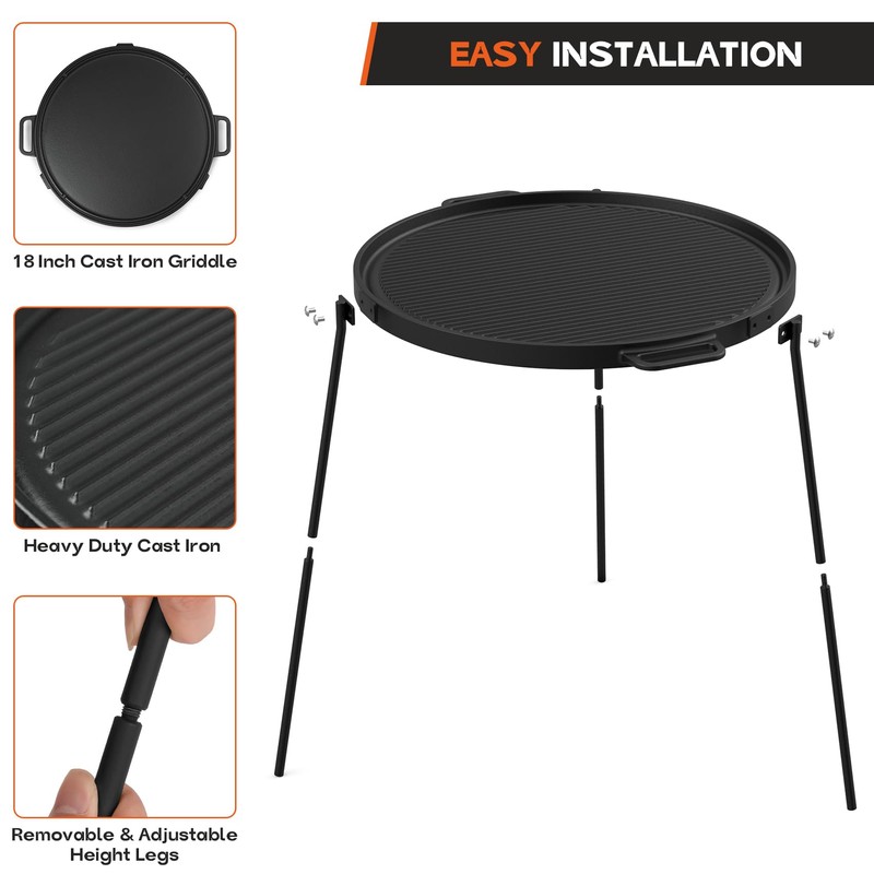 Onlyfire 18" Campfire Grill Griddle, Double Sided Reversible Portable Campfire