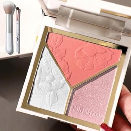 Iluminadores Paleta de rubor Contour Highlight 3 en 1 con pincel, paleta de maquillaje sedoso para contorno de bronce facial Natural Shiny Contour... 