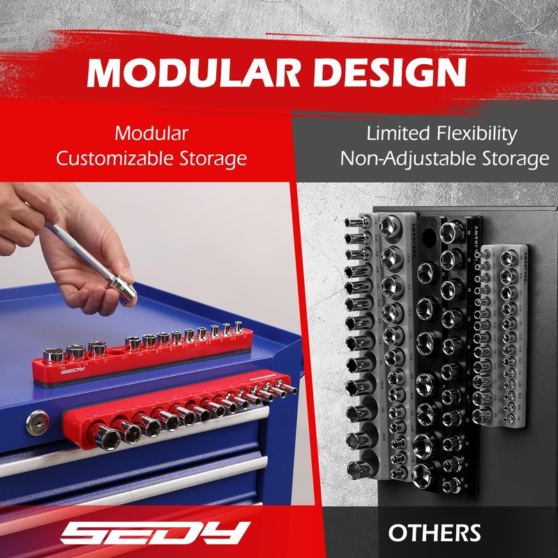 2-Piece 1/4"-Drive Metric Magnetic Socket Organizer Set (Holds 26 Sockets)