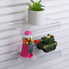 Fumete 10 Pack Clear Acrylic Slatwall Shelves Slatwall Accessories 4 x 10 Inch Slatwall Shelves Hanging for Living Room Bedroom Office Gaming Room Retail Display or Home Use with Sign Holder