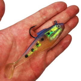 DMSHARK Pre-Rigged Jig Head Paddle Tail Fishing Lures Swim Shad 3PCS 4" 1oz Soft Plastic Swimbait for Freshwater and Saltwater (Blueback Bunker)