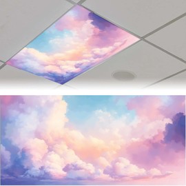 Pink Sky with Clouds Fluorescent Light Covers, 4Pcs Light Cover Filters for Ceiling Lights Decorative Magnetic Light Covers for Home Office Creative Light Filters Decor 4 x 2 ft