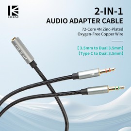 Headphone Splitter for Computer, KBEAR 3.5mm Female to 2 Dual 3.5mm Male Braided Audio Adapter Cable, Microphone Stereo Jack Earphones Port for Gaming Headset, Laptop, Phone, Tablet, Speaker, 1Pack