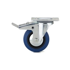 Richelieu Hardware (100 mm) F08336 Industrial Elastic Rubber Swivel Casters with Double-Lock Brake, 3-15/16 Wheel Diameter, Blue