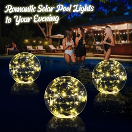 Cootway Floating Pool Lights, 15 Inch Warm White Solar Pool Light That Float, IP68 Waterproof Inflatable Light Up Pool Balls, Float or Hang Solar Floating Lights for Pool, Wedding, Party Decor - 2PC