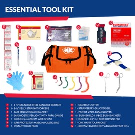 Fully Stocked Trauma First Aid Kit – First Responder II Bag with Tools, Gauze, Bandages, Scissors & Gloves – Compact & Portable – OSHA and ANSI Compliant – Orange - FSA/HSA Eligible
