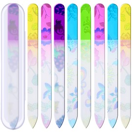 Mudder 8 Pack Glass Nail Files with Cases Double-Sided Crystal Fingernail Files for Natural Nails Colorful Floral Nail Buffers for Professional Manicure Supplies Gifts for Christmas Stocking Stuffers