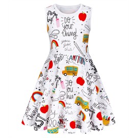 WonderBabe Back to School Dress Girls Summer Casual Dress Toddler Girl Back to School Print Dresses Sleeveless Clothes School Outfits Size 6-7