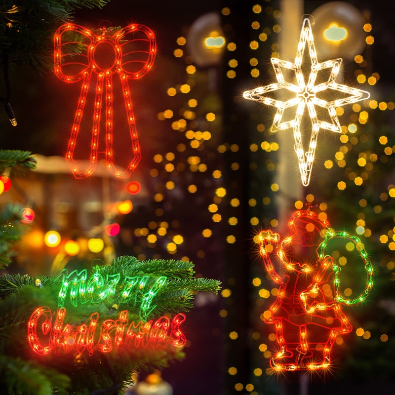 TWINGLEHOME 4 Pack 50L Christmas Window Silhouette Lights Decorations,Including: Santa