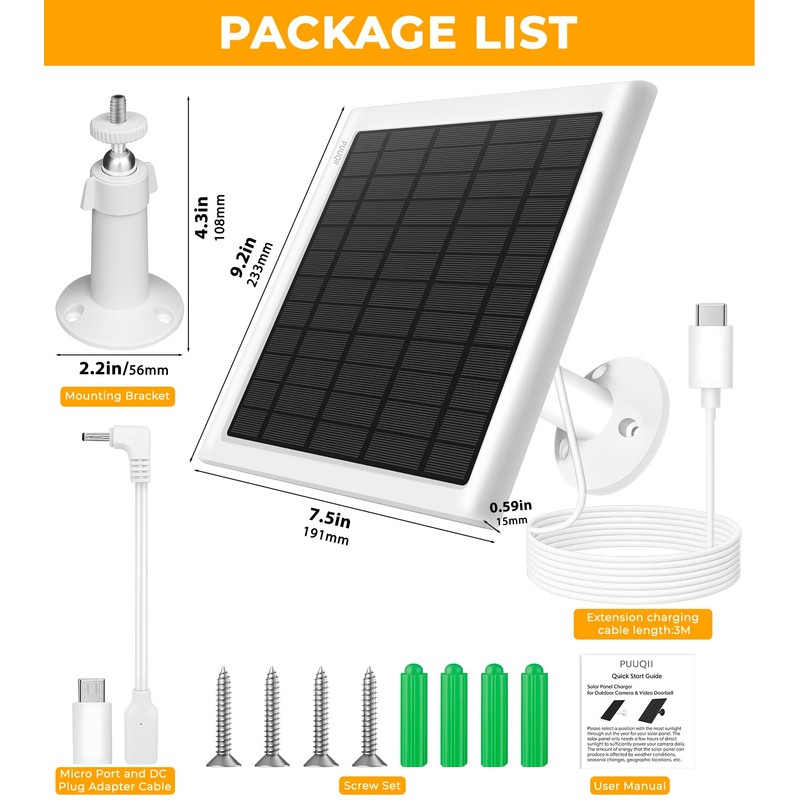 8W Solar Panel for Ring Camera, 2-Pack Solar Panel Charger