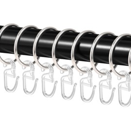 Pack of 50 Metal Curtain Rings, Silver Curtain Rings, Shower Curtain Rings with 50 Pieces Plastic Curtain Hooks for Window, Door, Shower Curtains, 32 mm Inner Diameter - Silver