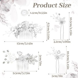 4Pcs Wedding Hair Accessories for Women, Classy Bridal Hair Pins Flower Bridesmaid Hair Accessories 10Pcs Spiral Pearl Hair Pins for Brides Bridesmaids Women Girls (Silver)