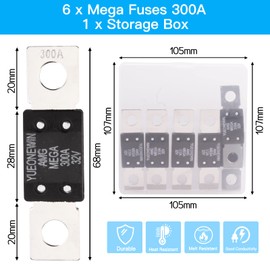 300A MEGA/AMG Fuses, 6 Pcs 300A MEGA/AMG High Current Fuse Bolt Down Auto Fuse Time Delay for Cars, Trucks, Construction Vehicles, Buses, Caravans, Marine (300A / 32V)
