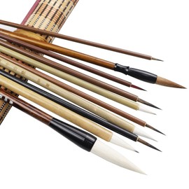 AOMAYLL Chinese Calligraphy Brush Set - Premium Watercolor Brushes with Roll-up Bamboo Holder - Ideal for Kanji, Japanese Sumi, Painting, Drawing - 10 Piece Set