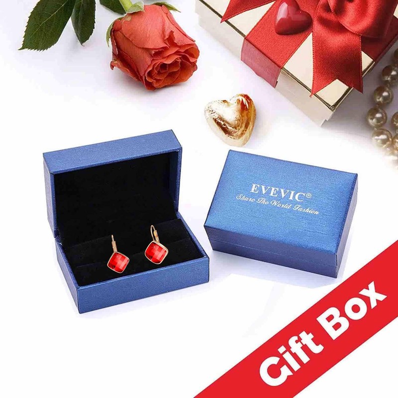 Austrian Crystal Square Drop Leverback Earrings for Women Fashion 14K