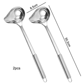Set of 2 Stainless Steel Sauce Spoons, 30 cm, Soup Ladle with Pouring Spout, Sauce Ladle for Dressings, Soup Sauces, Serving Soups, Stainless Steel Sauce Spoon, Large Spoon for Soup
