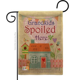 Breeze Decor Grandkids Spoiled Here Garden Flag Family Grandma Grandpa Grandchildren Parent Sibling Relatives Grandparent Small Decorative Gift Yard House Banner Double-Sided Made in USA 13 X 18.5