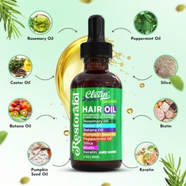 Rosemary Hair Oil For Growth with Castor Oil, Batana Oil, Pumpkin Seed Oil, Peppermint Oil, Silica, Biotin, Collagen, Keratin, Saw Palmetto, Horsetail, Tea Tree, Eucalyptus, Vit E, Aloe Vera, Jojoba