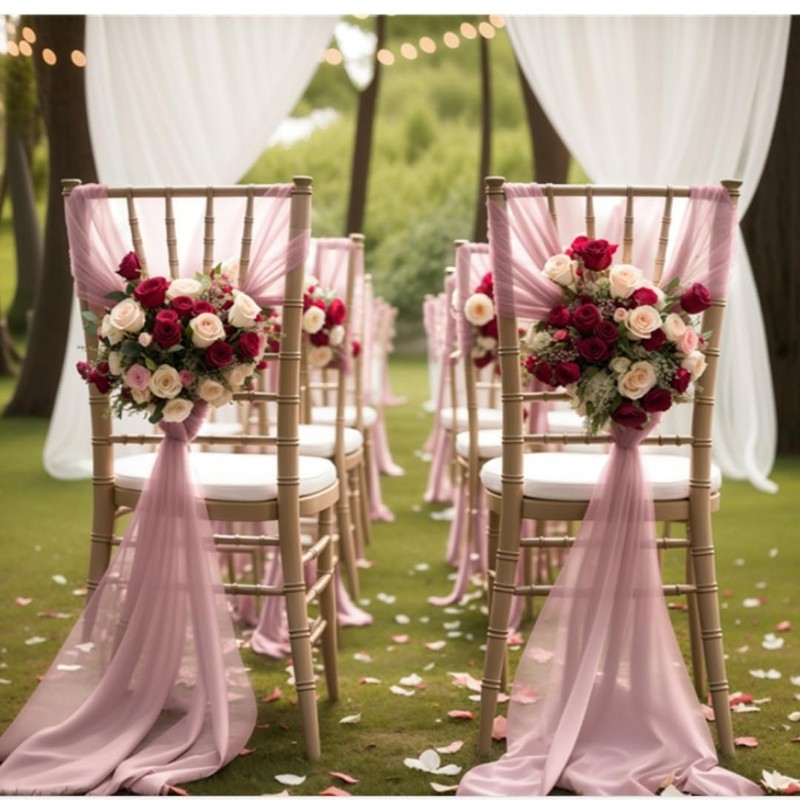 Pmnzdy Pack of 2 Tulle Chair Bows Chiffon Fabric Chair