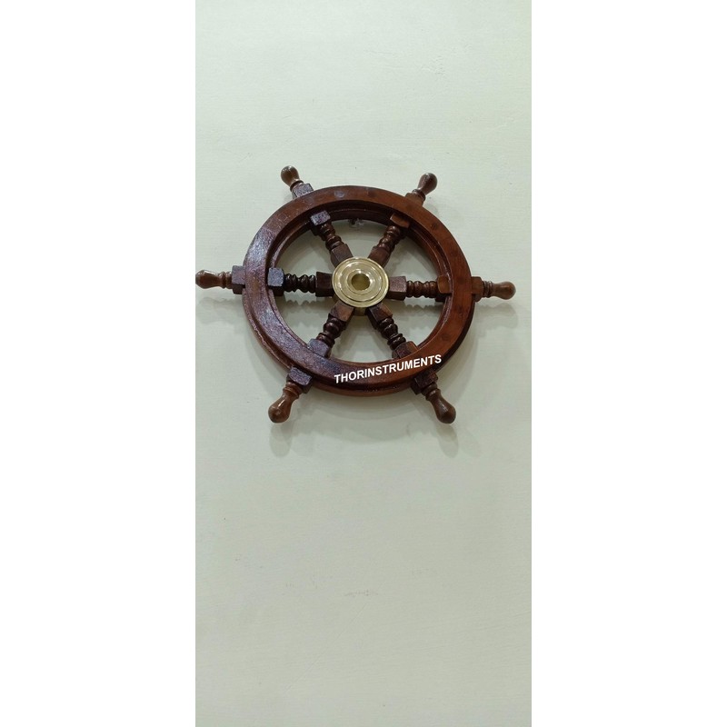 Nautica 装飾用 ブラウン仕上げ 木製船の車輪 海賊ボートホイール 15インチ 素朴 ビンテージ ホームデコレーション ギフト