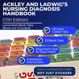 Book Tabs for Ackley and Ladwig’s Nursing Diagnosis Handbook 13th Edition. Laminated, Color-Coded and Repositionable with Alignment Card for Easy Installation (Book not Included)