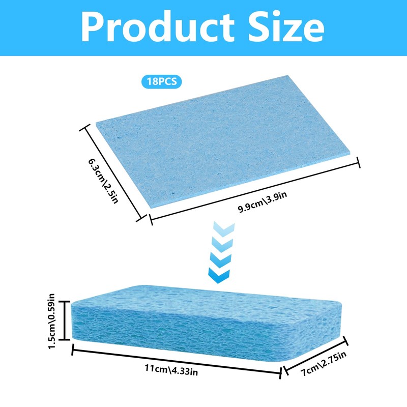 18 Pcs Kitchen Sponges Washing Up Sponges, Cellulose Sponges, Natural