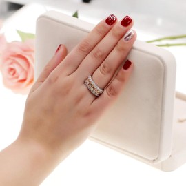 Uloveido Women's White Gold Plated Oval Cut Yellow Cubic Zirconia 7 Stone Wedding Band Birth Stone Ring J501 (Platinum,Champagne,Size O)