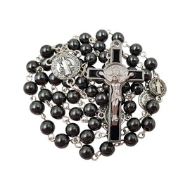 TALISMAN4U CATHOLIC ROSARY NECKLACE Black Hematite Beads Saint St Benedict Medal & Cross Gift Box