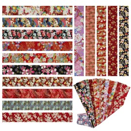 aufodara 15 Japanese Style Fabric Cotton Stripes 6.5 x 50 cm Cotton Fabric Patchwork, Printed Flowers Gold Pattern Bronzing Fabric Package Fabrics for Sewing Quilting DIY Artcraft Crafts (Red)
