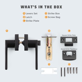 KNOBWELL 5 Pack Matte Black Privacy Lever Door Handle Set, Lever Doorknob with Lock(No Key), Heavy Duty Modern Square Black Handles for Bedroom or Bathroom