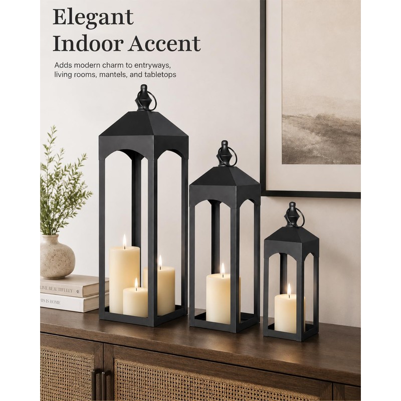 GYKLE Set of 3 Metal Decorative Lanterns Indoor & Outdoor