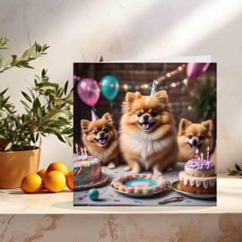 Cute Pomeranian Birthday Card Funny Adorable Dogs bday card 145mm x 145mm