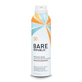 Bare Republic Mineral Sunscreen & Sunblock Spray with Zinc Oxide, Broad Spectrum SPF 30, Coco Mango, 6 Fl Oz