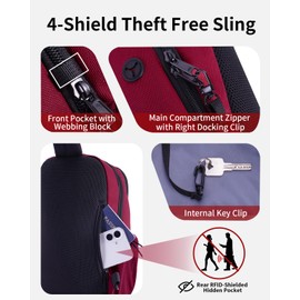 ECOHUB Crossbody Bags for Women Men, Anti-Theft RFID Blocking Sling Backpack with Sturdy SBS Zippers Water Resistant Chest Shoulder Bag Daypack with 9 Pockets Casual Outdoor Hiking, Red