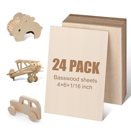 24Pack Basswood Sheets 4x6x1/16 Inch, Basswood for Laser Cutting & Engraving, Thin Plywood Wood Sheets Unfinished Wood for Crafts, DIY Architectural Models, Wood Burning and Painting.