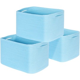 MINTWOOD Design 3-Pack Storage Baskets for Shelves, Decorative Baskets for Organizing, Woven Baskets for Storage, Book Basket Cube Storage Bin Box, Pantry Closet and Shoe Organizers, Sky Blue